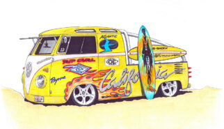 Volkswagen T1 DoKa Crew Cab Surfvan Drawing by Sebastian Motsch 2003