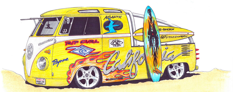 Volkswagen T1 DoKa Crew Cab Surfvan Drawing by Sebastian Motsch 2003