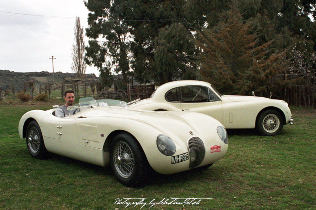 Jaguar C-Type and XK140 FHC in Alexandra New Zealand Photo by Sebastian Motsch