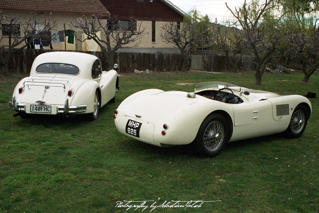 Jaguar C-Type and XK140 FHC in Alexandra New Zealand Photo by Sebastian Motsch