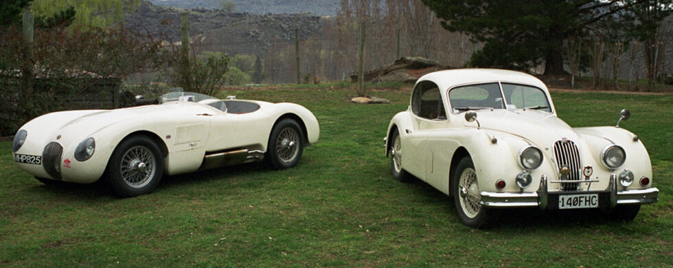 Jaguar C-Type and XK140 FHC in Alexandra New Zealand Photo by Sebastian Motsch