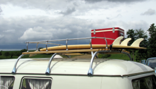 Volkswagen T1 split-window bus with roof rack and surfboards | automotive photography by Sebastian Motsch (2014)