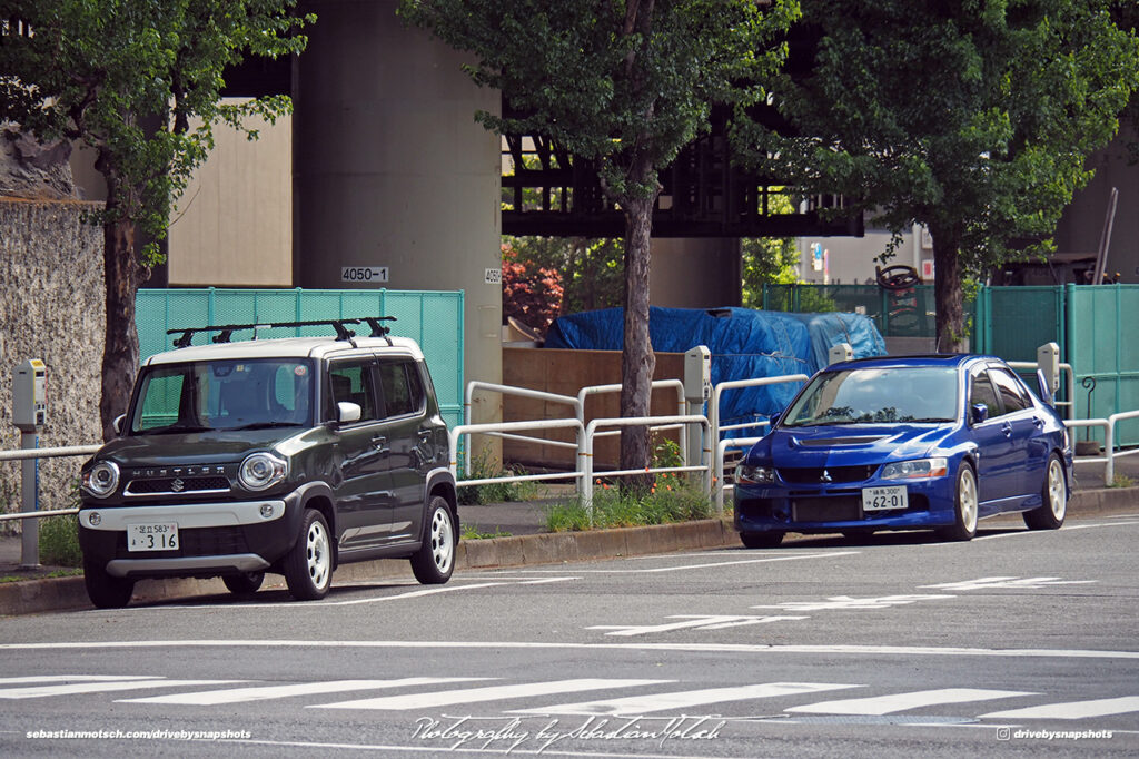 Suzuki Hustler and Mitsubishi Lancer Evo parked in Tokyo Japan Drive-by Snapshots by Sebastian Motsch