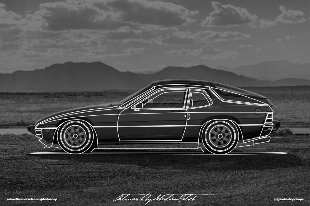 Porsche 924 early US-spec Model Stance Line Drawing by Sebastian Motsch