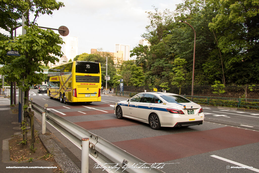 Toyota Crown Athlete Taxi and Hato Bus near Tokyo Tower Japan Drive-by Snapshots by Sebastian Motsch
