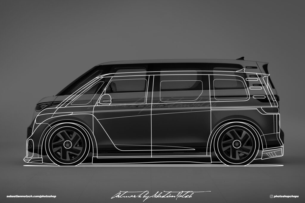 Volkswagen ID Buzz GT-R35 Line Drawing by Sebastian Motsch
