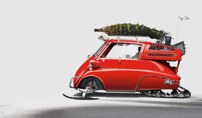BMW Isetta Nuclear-Powered Christmas Sled Photoshop by Sebastian Motsch
