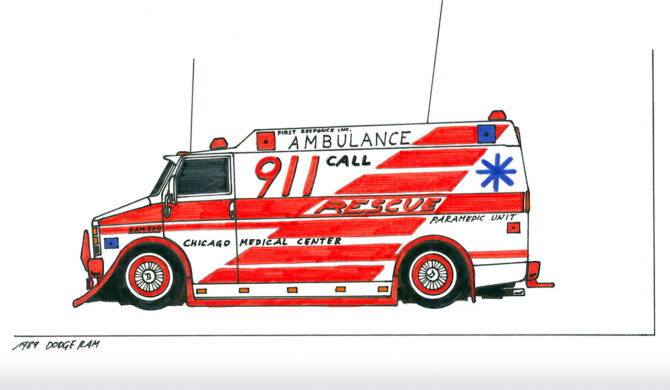Dodge RAM Van Ambulance Drawing by Sebastian Motsch 1995