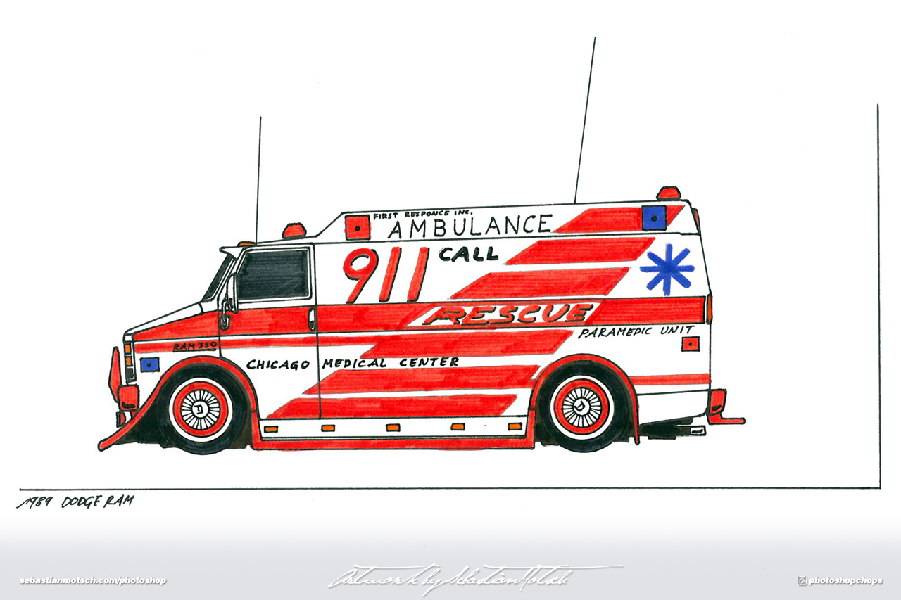 Dodge RAM Van Ambulance Drawing by Sebastian Motsch 1995