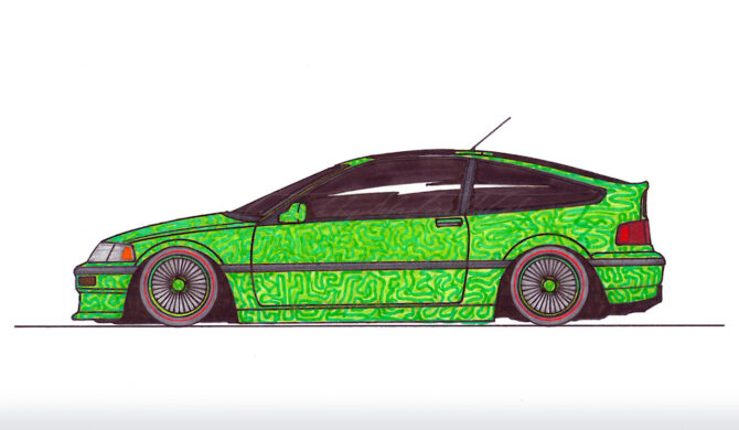 Honda CRX ED9 Lowrider Drawing by Sebastian Motsch 1996