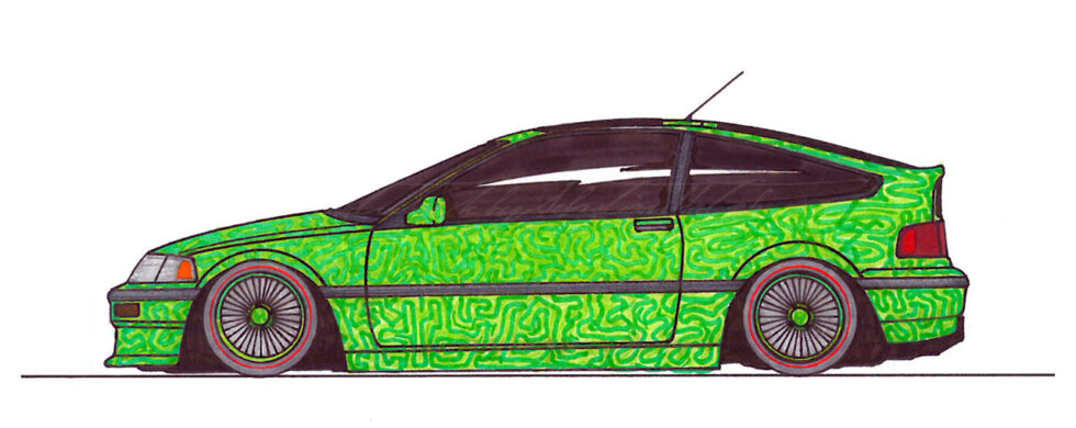 Honda CRX ED9 Lowrider Drawing by Sebastian Motsch 1996