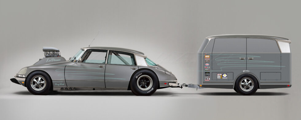 Citroen DS V8 Dragster with Trailer Photoshop Chop by Sebastian Motsch