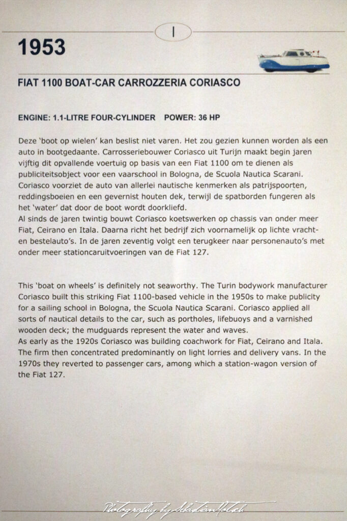 Fiat 1100 Boat-Car Carrozzeria Coriasco Louwman Museum Info Photo by Sebastian Motsch